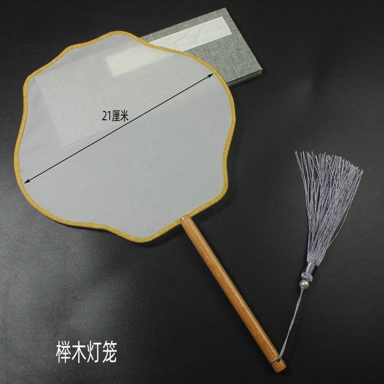 中國風長柄黑檀櫸木熟絹空白團扇半透明宮扇工筆手繪扇子diy刺繡-細節圖10