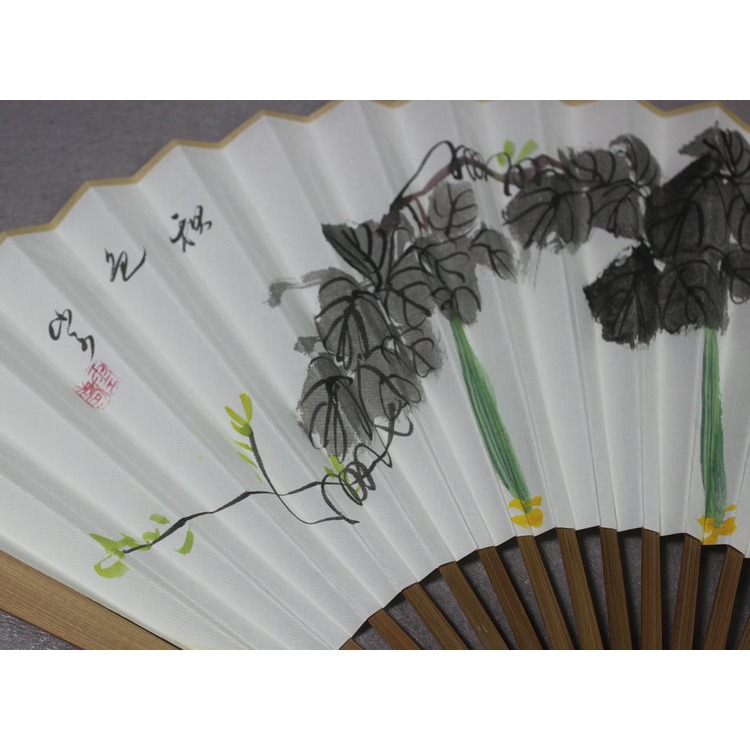 中國風宣紙摺扇手繪扇面油竹扇骨7寸8寸9寸10寸成扇禮品扇可題字-細節圖4