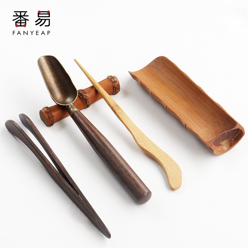 禪意賞茶荷竹製茶則茶針茶刀茶錐茶撥三件套裝配件茶勺茶鏟純手工-細節圖2