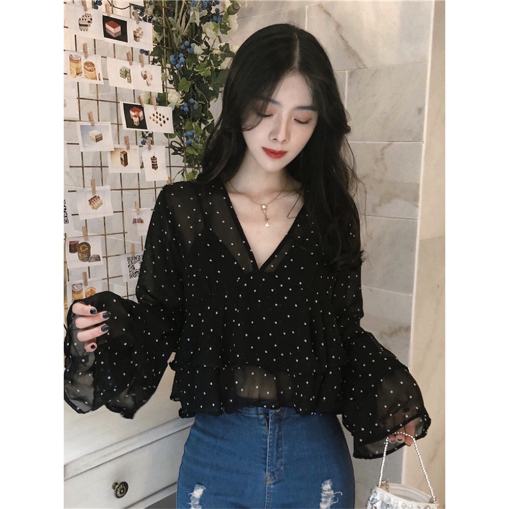 年春秋新款寬松超仙雪紡衫女薄款上衣漂亮洋氣短款小衫早秋季-細節圖4