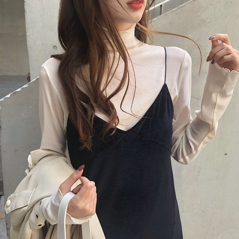 蕾絲打底衫女長袖年新款秋季高領網紗內搭上衣歐貨爆款小衫潮-細節圖2