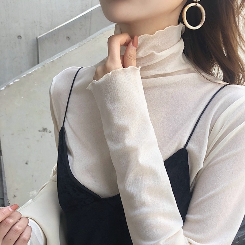 蕾絲打底衫女長袖年新款秋季高領網紗內搭上衣歐貨爆款小衫潮-細節圖4