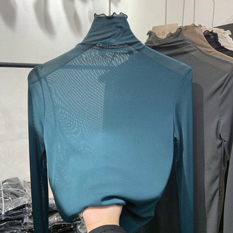 蕾絲打底衫女長袖年新款秋季高領網紗內搭上衣歐貨爆款小衫潮-細節圖5