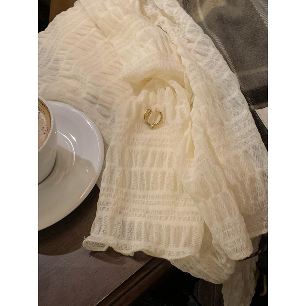 年春秋新款高領蕾絲打底衫女秋冬洋氣短款內搭堆堆領網紗上衣-細節圖2