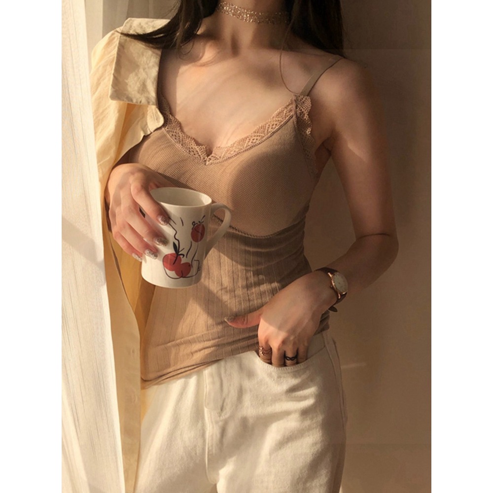 黑色吊帶女性感上衣春秋外穿無袖西裝內搭辣妹蕾絲打底小背心秋冬-細節圖3