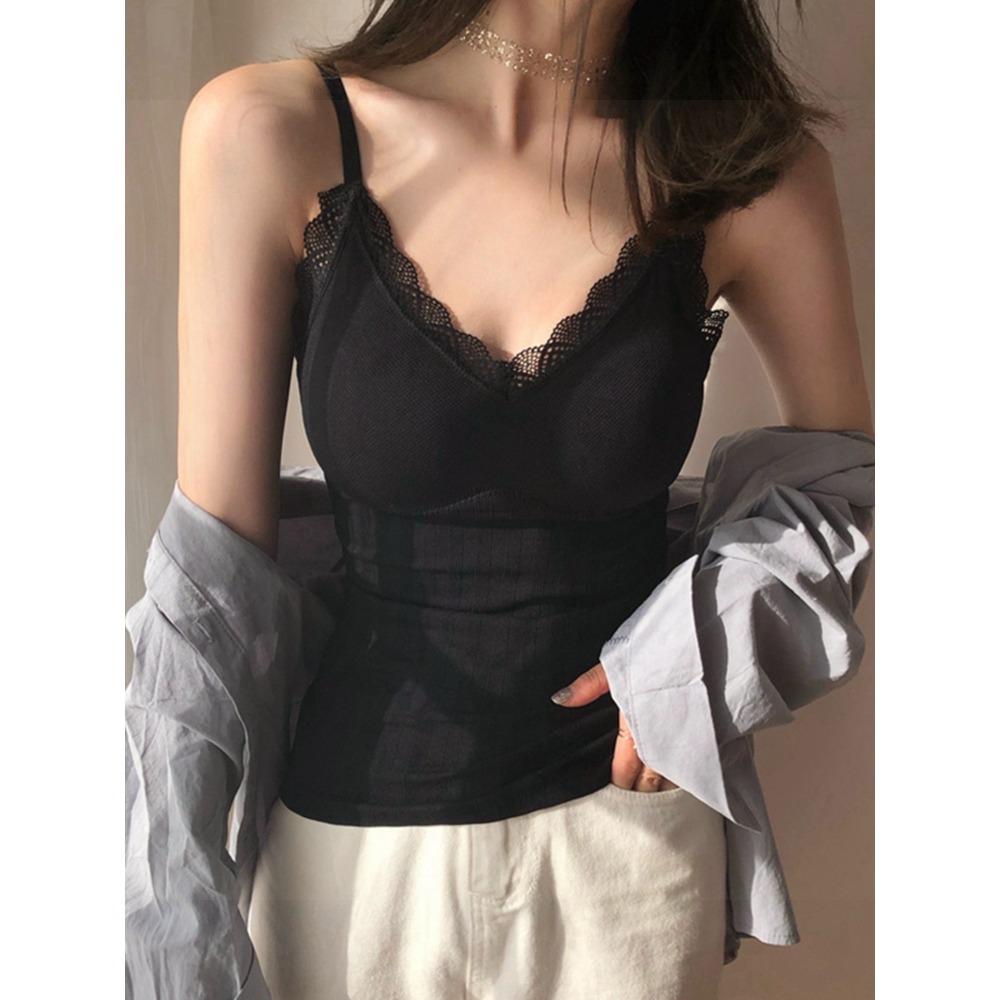 黑色吊帶女性感上衣春秋外穿無袖西裝內搭辣妹蕾絲打底小背心秋冬-細節圖5