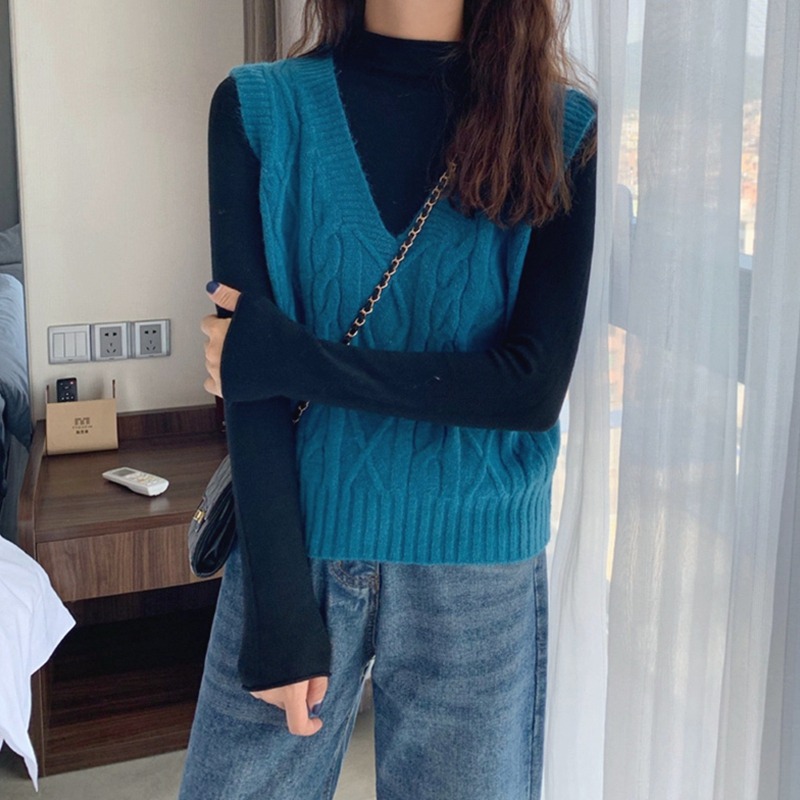針織背心女薄款馬甲年新款上衣春秋寬松v領無袖坎肩毛衣秋冬-細節圖2