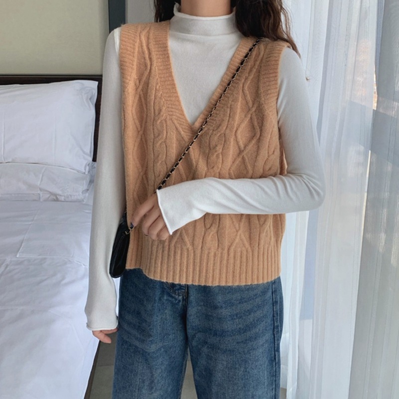 針織背心女薄款馬甲年新款上衣春秋寬松v領無袖坎肩毛衣秋冬-細節圖3