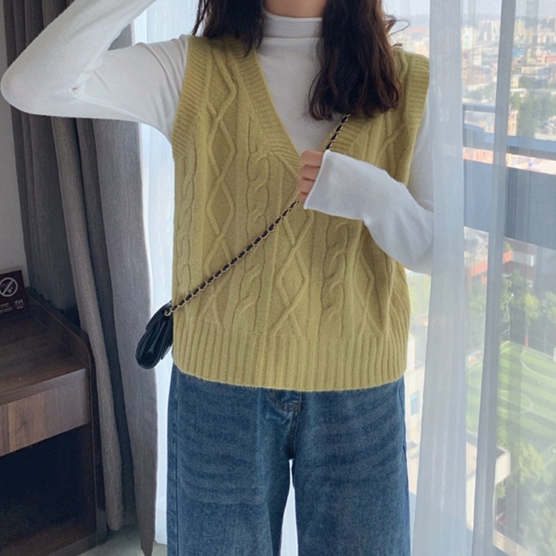 針織背心女薄款馬甲年新款上衣春秋寬松v領無袖坎肩毛衣秋冬-細節圖4