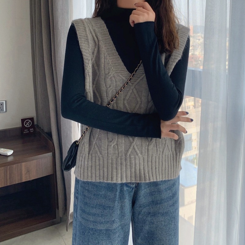 針織背心女薄款馬甲年新款上衣春秋寬松v領無袖坎肩毛衣秋冬-細節圖5