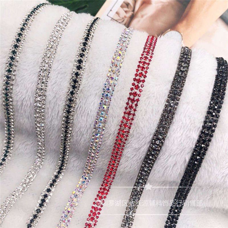 秀禾服diy鉆鏈條衣服服裝裝飾三排抓鏈手工縫輔料配飾水鉆鏈材料-細節圖2