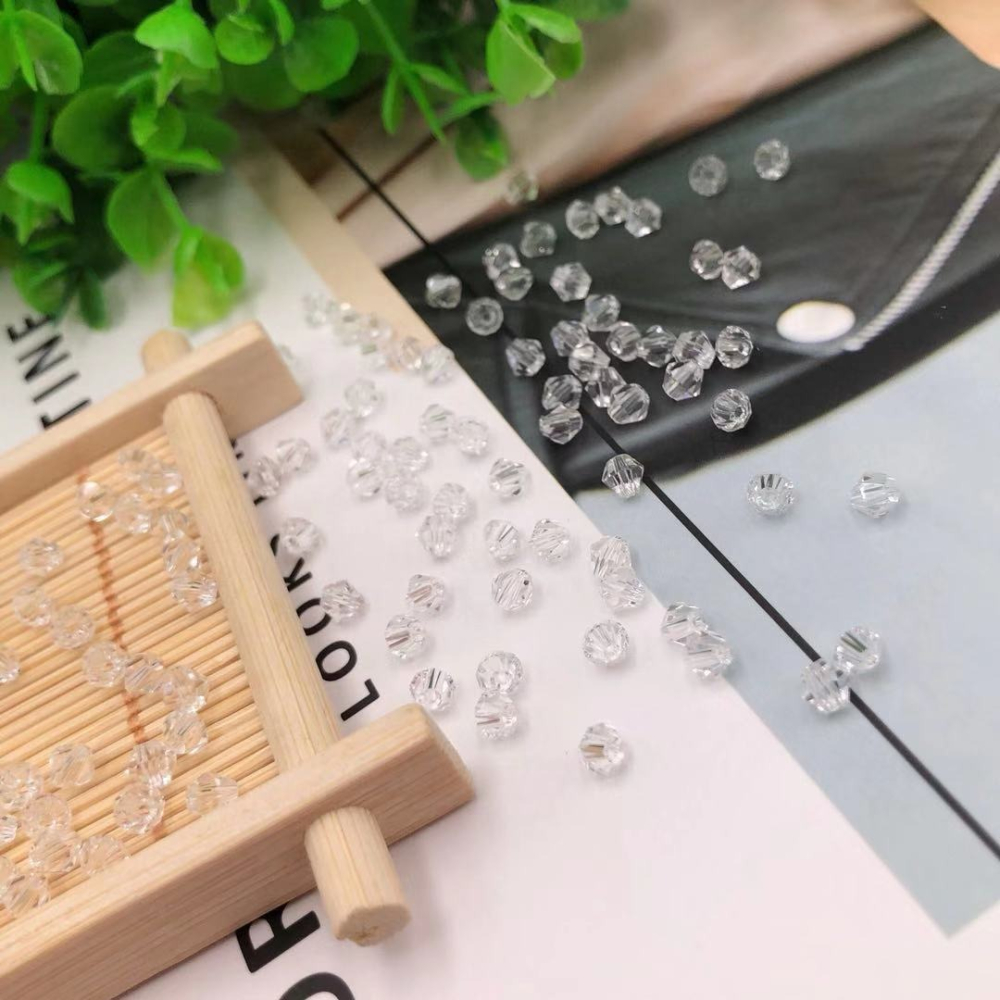 菱形玻璃散珠手工串珠配件兩頭尖珠白色透明幻彩切面珠diy水晶珠-細節圖2