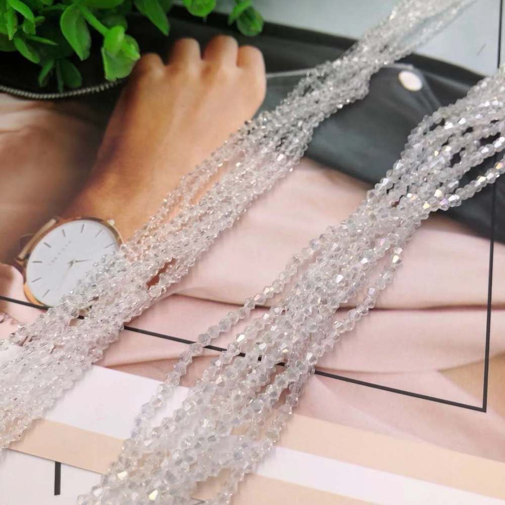 菱形玻璃散珠手工串珠配件兩頭尖珠白色透明幻彩切面珠diy水晶珠-細節圖3