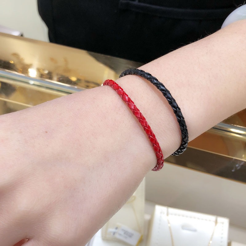 S925銀本命年紅繩男女情侶手鏈百搭六子真言編織紅黑皮繩禮物-細節圖4