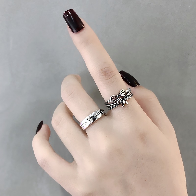 S925銀馬上有錢銀戒指可調節字母坦克時尚潮流個性韓版戒子指環-細節圖2