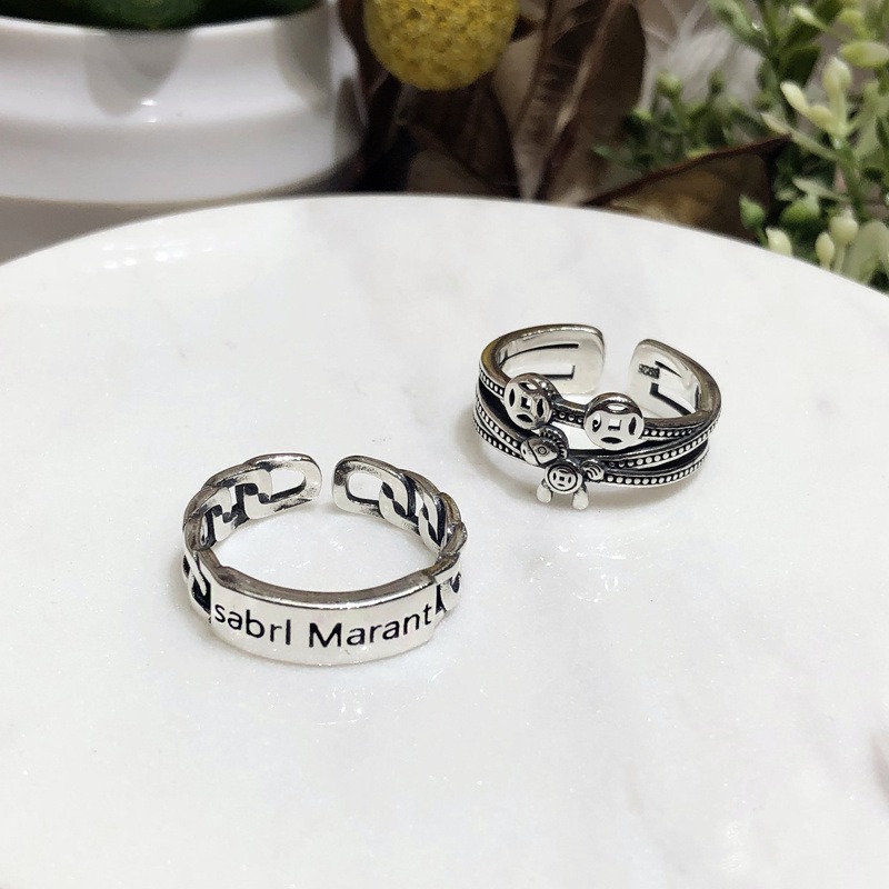 S925銀馬上有錢銀戒指可調節字母坦克時尚潮流個性韓版戒子指環-細節圖4