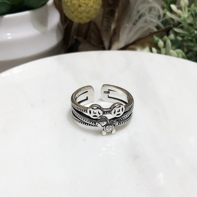 S925銀馬上有錢銀戒指可調節字母坦克時尚潮流個性韓版戒子指環-細節圖5