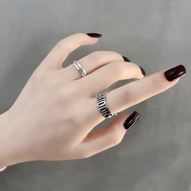 S925銀星星字母戒指百搭GOOD LUCK疊戴個性韓版簡約指環戒子禮物-細節圖2
