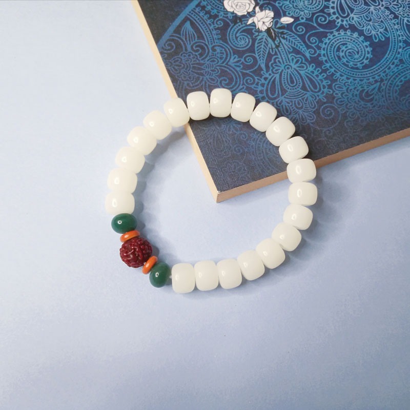 白玉菩提根手串女單圈天然星月綠菩提子瑪瑙蓮蓬文玩飾品佛珠手鏈-細節圖3