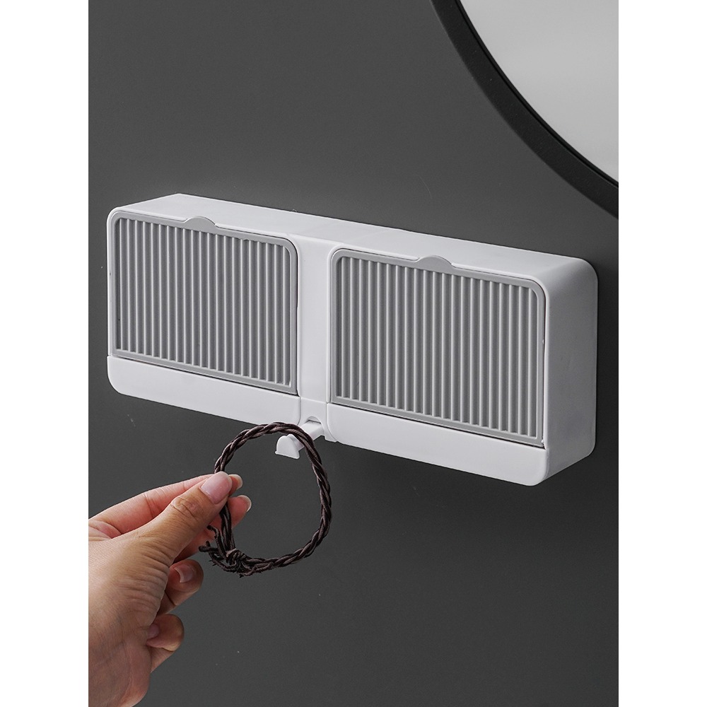 肥皂盒壁掛式瀝水衛生間學生宿舍香皂盒帶蓋免打孔創意雙層皁盒架-細節圖3