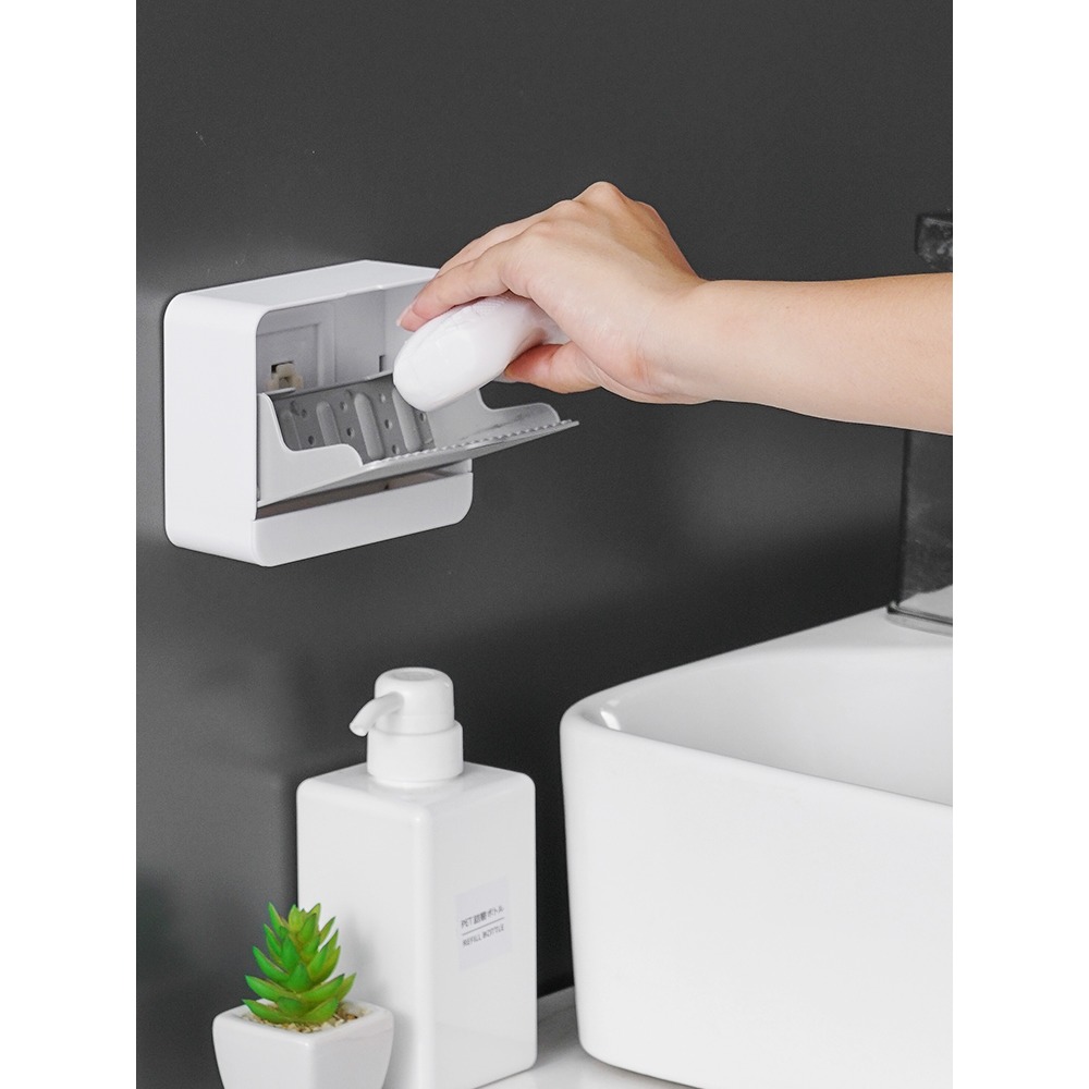 肥皂盒壁掛式瀝水衛生間學生宿舍香皂盒帶蓋免打孔創意雙層皁盒架-細節圖4