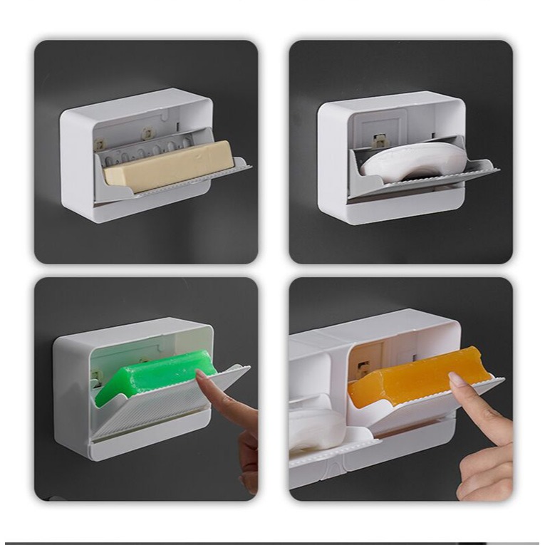 肥皂盒壁掛式瀝水衛生間學生宿舍香皂盒帶蓋免打孔創意雙層皁盒架-細節圖9