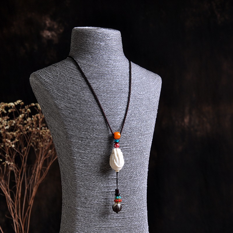 民族風毛衣鏈象牙果菩提佛手吊墜女飾品保平安掛件長項鏈配飾掛墜-細節圖2