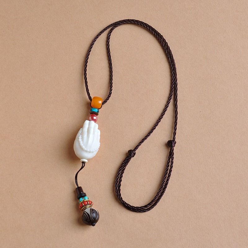 民族風毛衣鏈象牙果菩提佛手吊墜女飾品保平安掛件長項鏈配飾掛墜-細節圖3