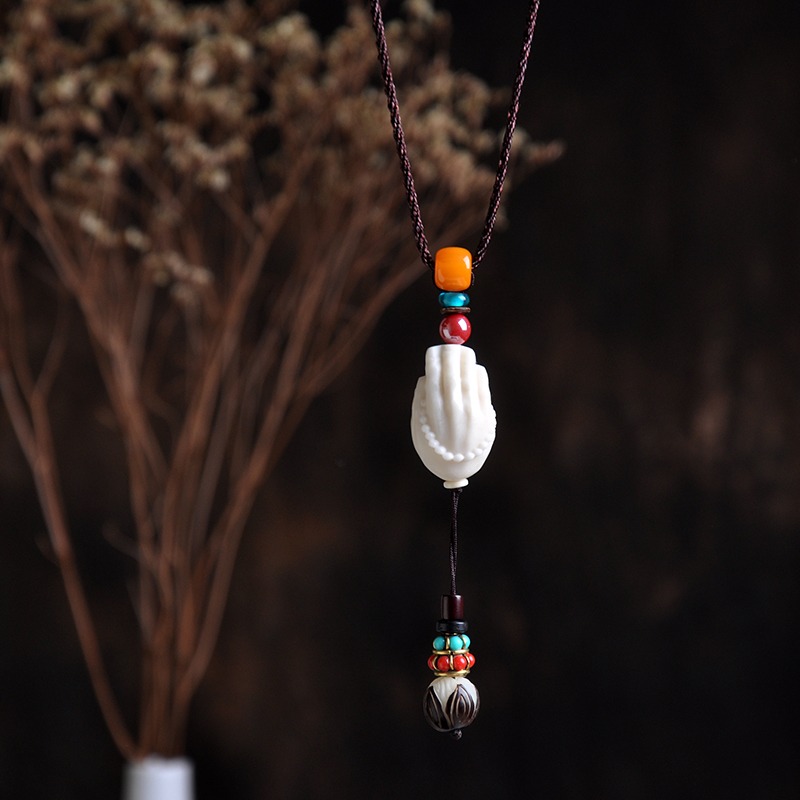民族風毛衣鏈象牙果菩提佛手吊墜女飾品保平安掛件長項鏈配飾掛墜-細節圖4