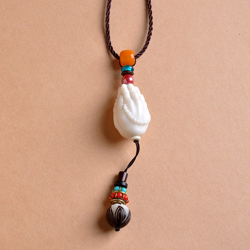 民族風毛衣鏈象牙果菩提佛手吊墜女飾品保平安掛件長項鏈配飾掛墜-細節圖5