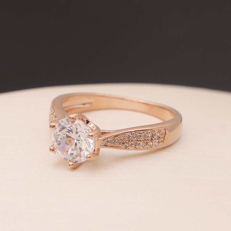 首飾品時尚簡約經典六爪仿鉆戒女款戒指-細節圖2