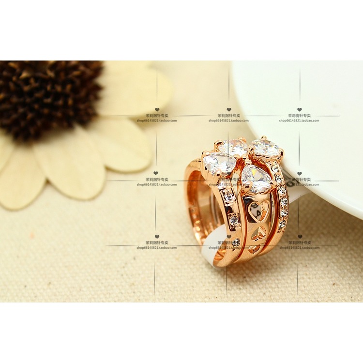 歐美三合一四葉草仿鉆戒指指環女飾品配飾-細節圖3