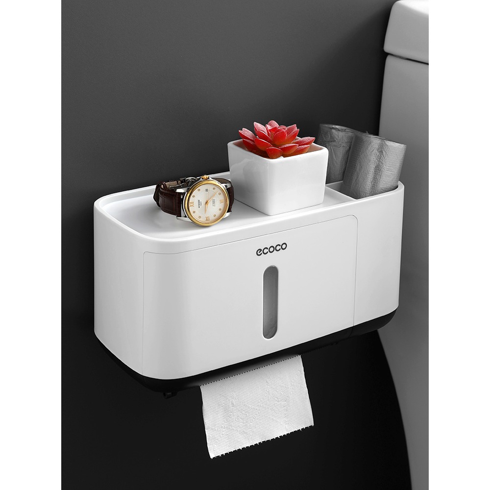 衛生間紙巾盒廁所衛生紙置物架抽紙盒創意免打孔防水廁紙收納掛壁-細節圖2