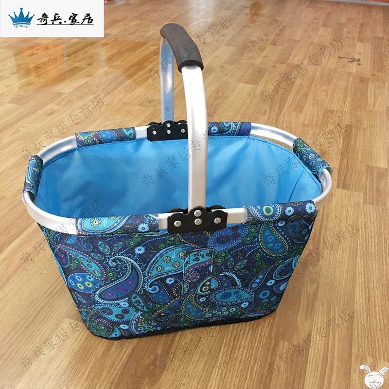 2019菜籃子野餐手提籃便攜環保野餐籃帆布牛津布購物籃可折疊買菜-細節圖3
