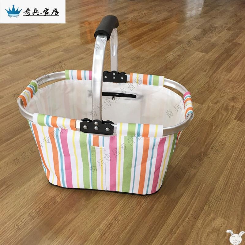 2019菜籃子野餐手提籃便攜環保野餐籃帆布牛津布購物籃可折疊買菜-細節圖4