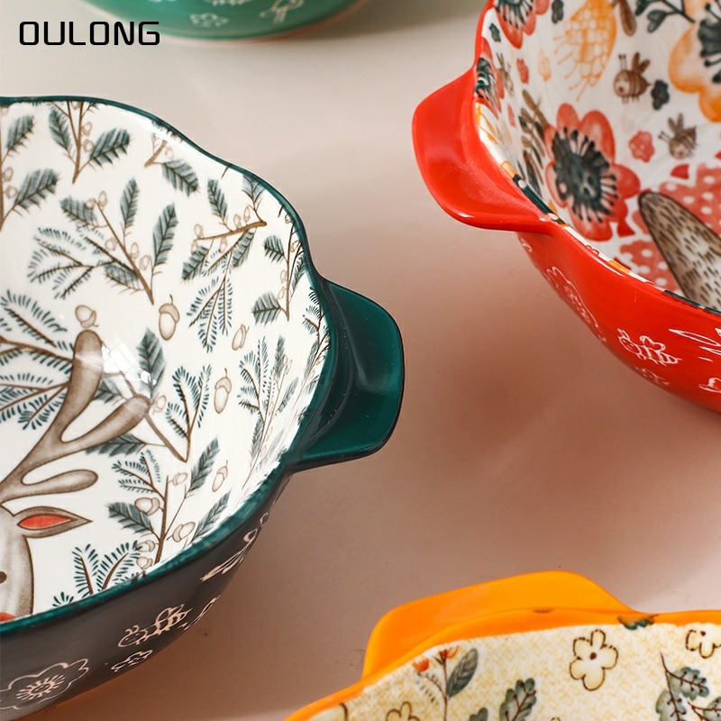 雙耳湯碗家用防燙陶瓷大號卡通可愛餐具盛湯麪碗不燙手少女心湯盆-細節圖3