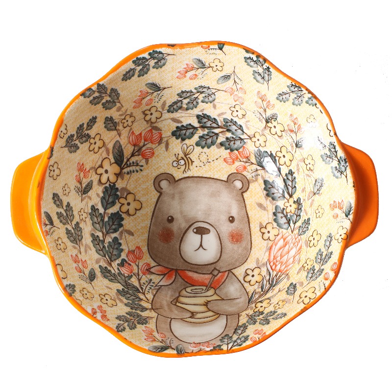 雙耳湯碗家用防燙陶瓷大號卡通可愛餐具盛湯麪碗不燙手少女心湯盆-細節圖5