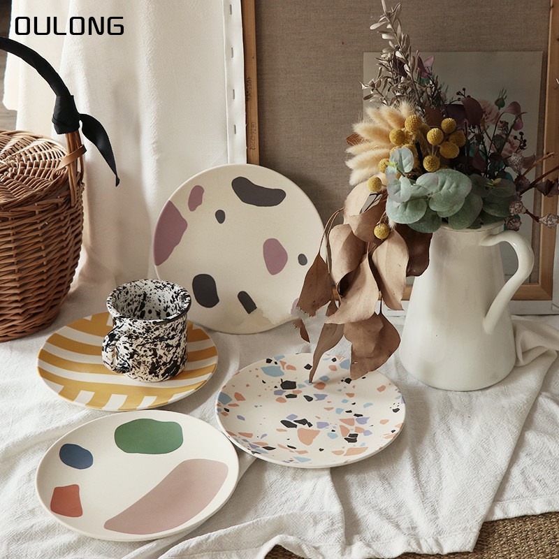 北歐創意野餐盤子ins風手繪竹纖維盤餐盤野餐兒童餐具-細節圖2