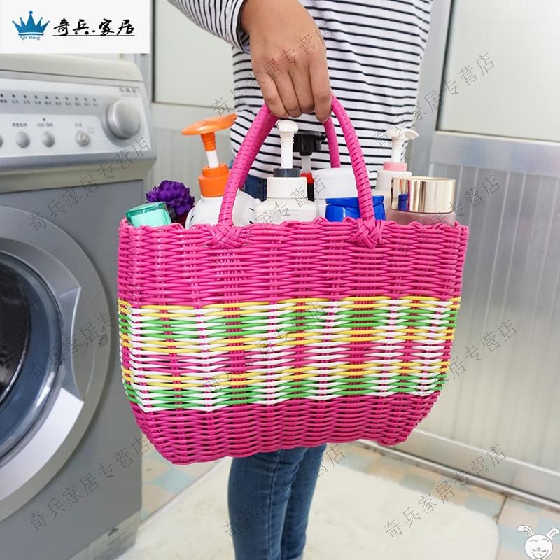 菜藍子家用廚房塑料筐編織購物籃浴筐竹簍藤編提籃菜籃子水果收納-細節圖3