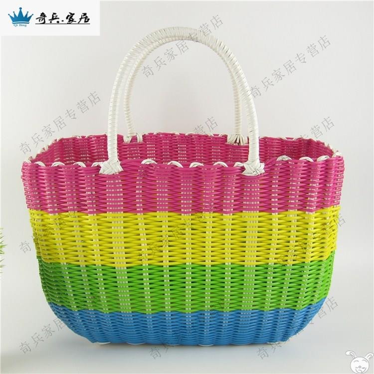 菜藍子家用廚房塑料筐編織購物籃浴筐竹簍藤編提籃菜籃子水果收納-細節圖5