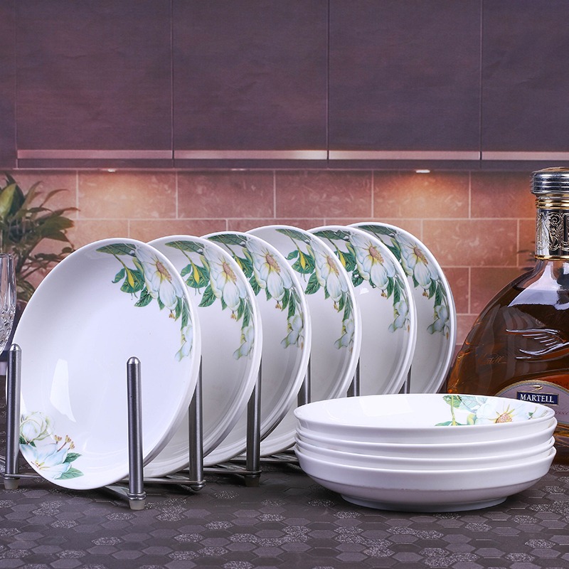 10個盤子 家用酒店7英寸圓形陶瓷菜盤子深盤飯盤骨瓷碟子可微波爐-細節圖2