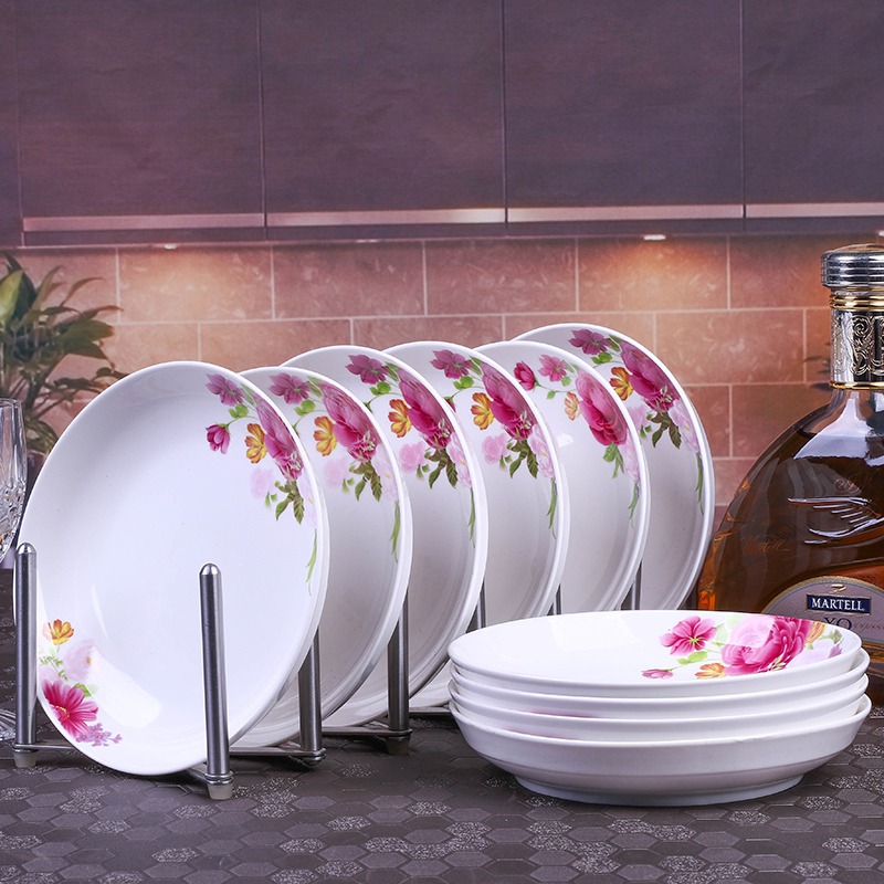 10個盤子 家用酒店7英寸圓形陶瓷菜盤子深盤飯盤骨瓷碟子可微波爐-細節圖3