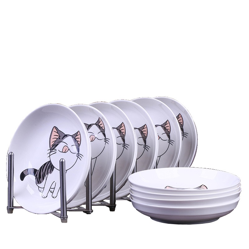 10個盤子 家用酒店7英寸圓形陶瓷菜盤子深盤飯盤骨瓷碟子可微波爐-細節圖4