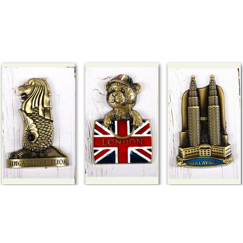 歐式冰箱貼金屬磁鐵立體英法美國韓國新加坡旅遊紀念裝飾品-細節圖7