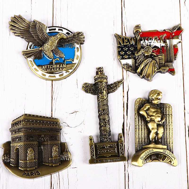 歐式冰箱貼金屬磁鐵立體英法美國韓國新加坡旅遊紀念裝飾品-細節圖9