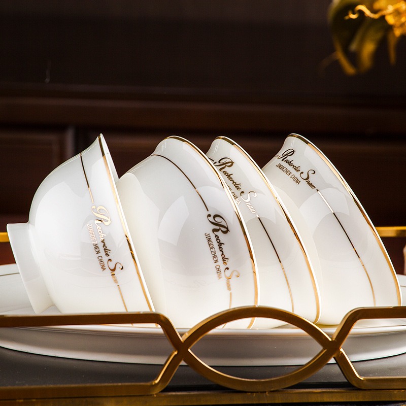 景德鎮陶瓷餐具高腳碗防燙4.5英寸10個裝骨瓷碗飯碗歐式簡約現代-細節圖2