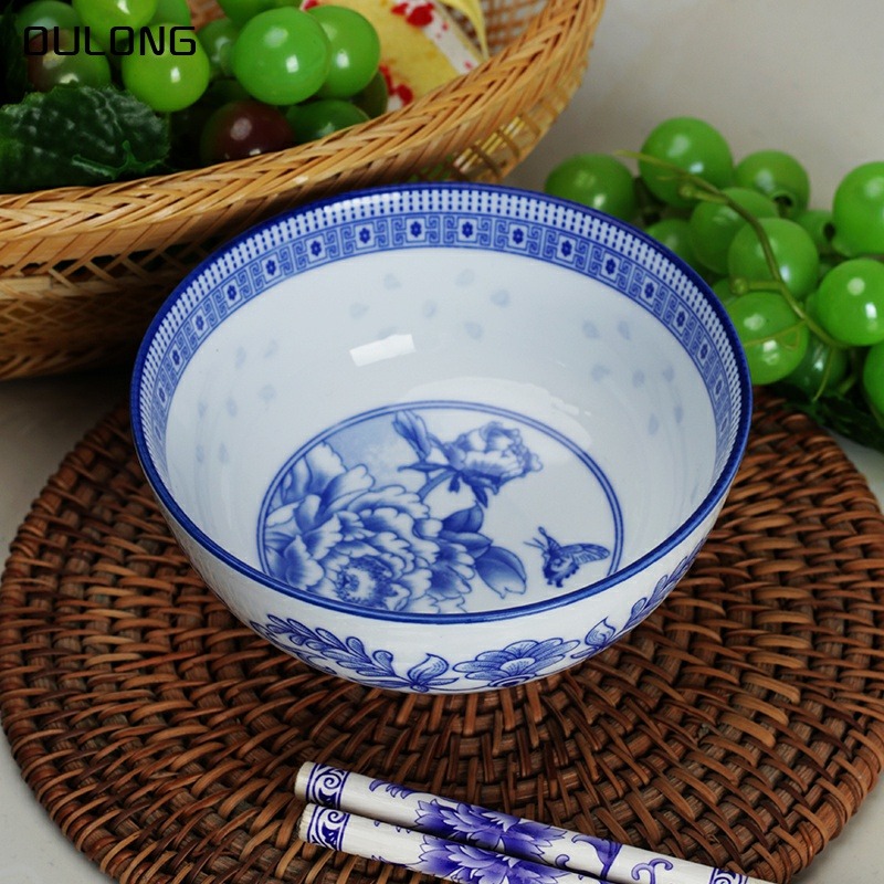 10個裝景德鎮家用米飯碗陶瓷碗單個喫飯碗餐具碗碟套裝青花玲瓏碗-細節圖2