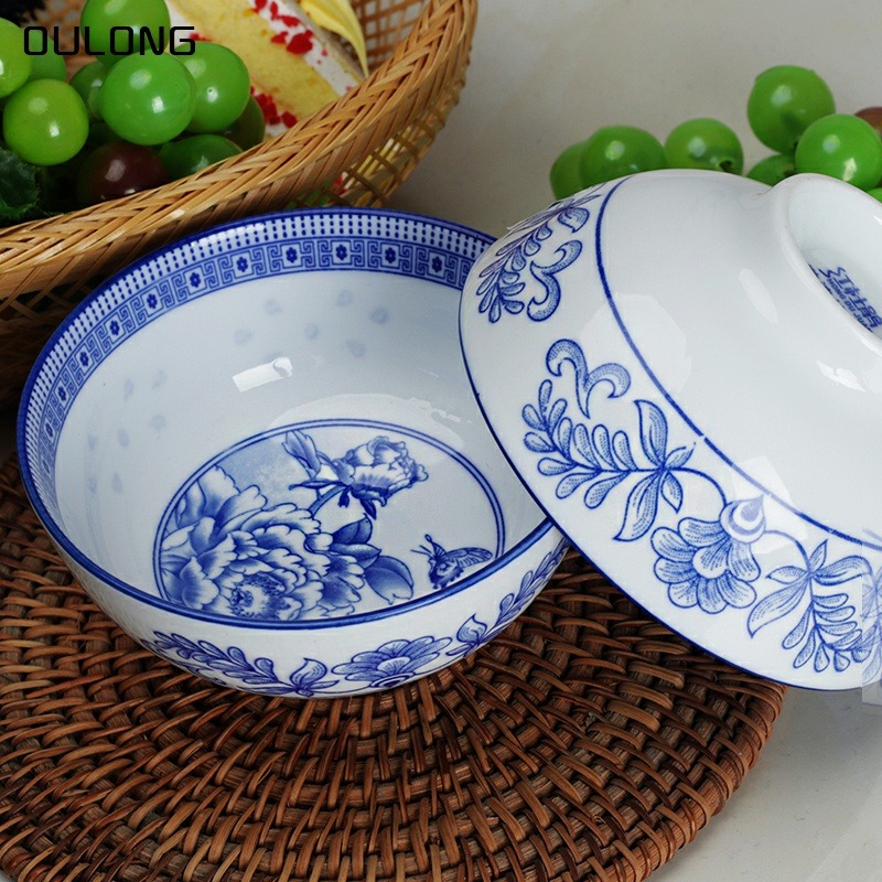 10個裝景德鎮家用米飯碗陶瓷碗單個喫飯碗餐具碗碟套裝青花玲瓏碗-細節圖3