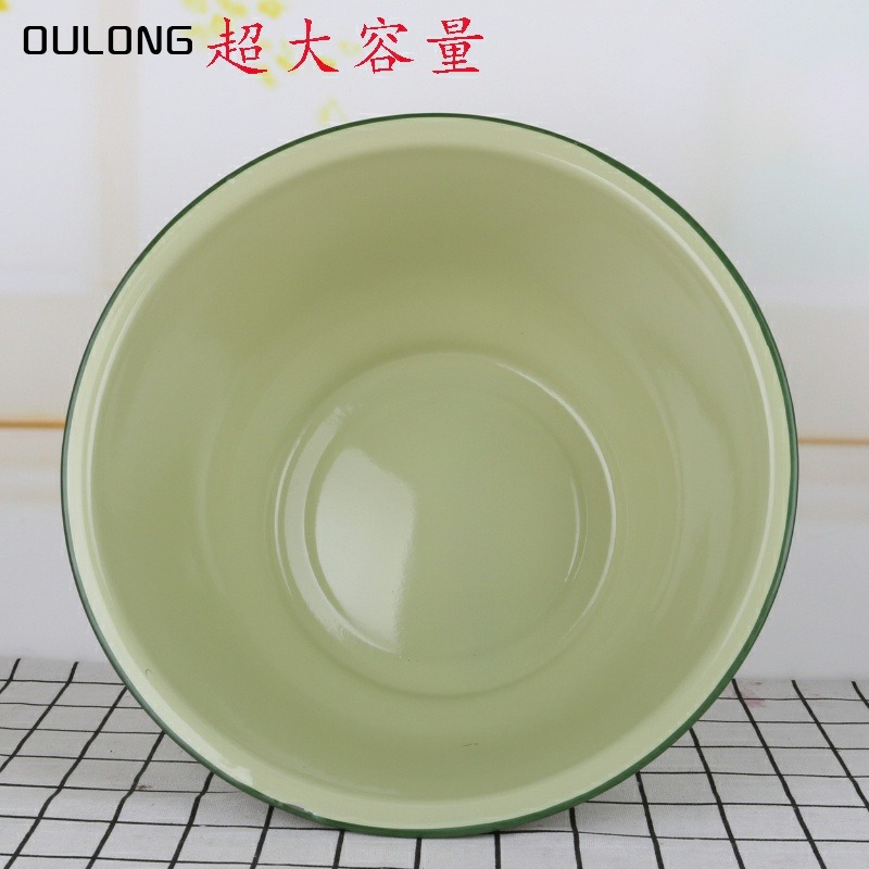 綠色搪瓷蓋盆懷舊搪瓷洗手盆碗復古老式豬油碗帶蓋加高-細節圖2
