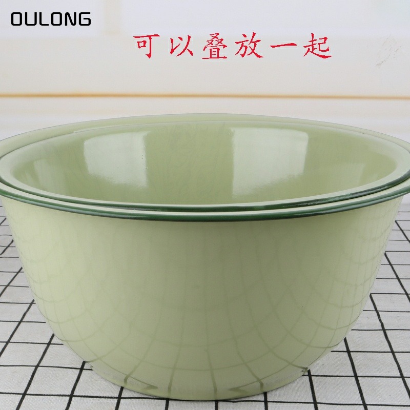 綠色搪瓷蓋盆懷舊搪瓷洗手盆碗復古老式豬油碗帶蓋加高-細節圖3